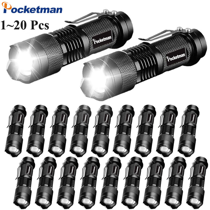 1-20 Packs LED Flashlight Telescopic Zoom Flashlights Mini Flashlight Waterproof Torch Pocket Emergency Flashlight