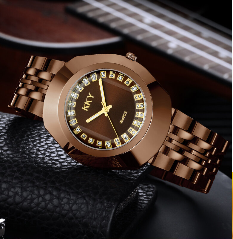 Новые золотые кварцевые часы KKY2024, мужские и женские часы, золотые полностью стальные часы, модные и красивые часы