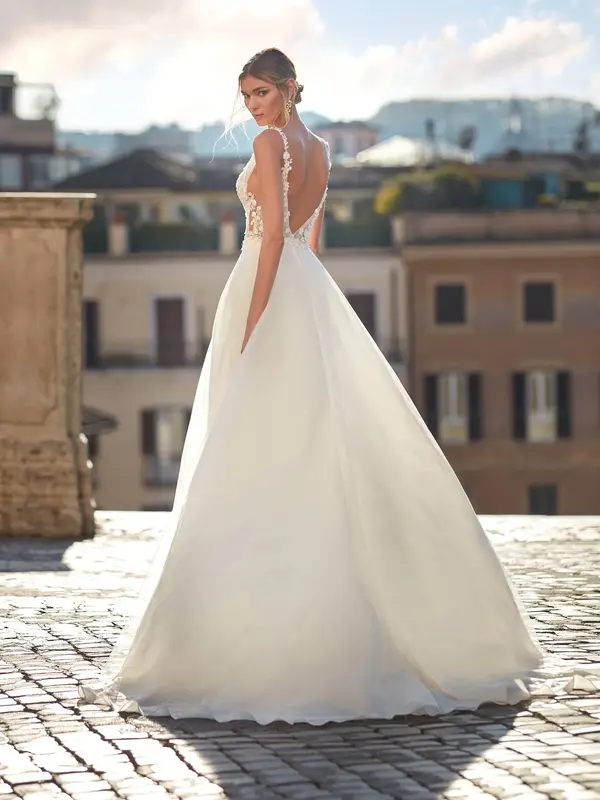 Sexy A-Line Wedding Dress Deep V-Neck Lace Appliqued Backless High Side Split Bridal Gown Fairy Sweep Train Vestidos De Novia