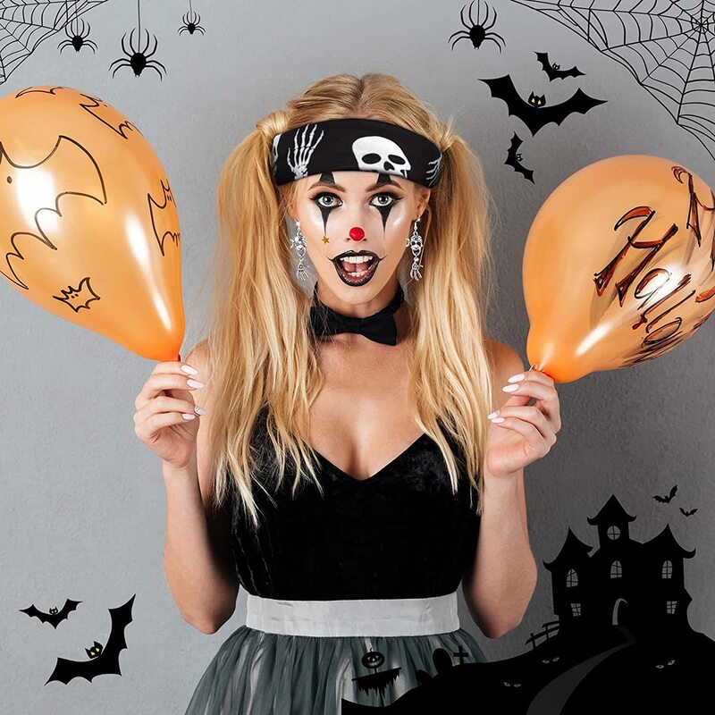 Halloween Twist Crânio Impressão Turban Headband para Mulheres, Envoltório De Cabelo De Abóbora, Sweatband Respirável, Acessórios De Cabelo, Atadura De Ginásio, Festa