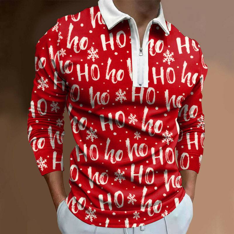 남성용 긴팔 폴로 셔츠, 캐주얼 지퍼 상의, 편안한 레저 의류, 패션 셔츠, 용수철 가을 크리스마스