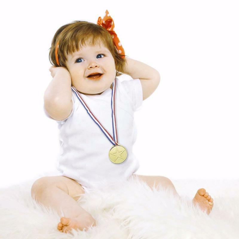Medallas de Oro de plástico con cinta para niños, accesorios para fotos, 10 piezas, premios de ganador simulado con cinta, premios de juego deportivo para niños