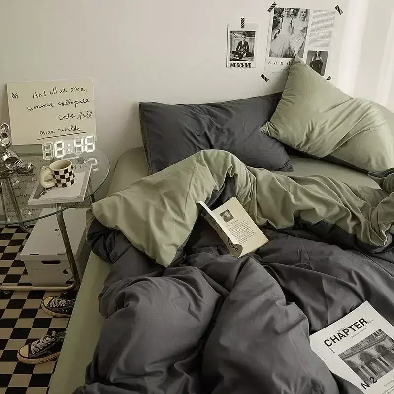 Einfarbiger doppelter Bett bezug doppelseitiger nordischer Einfachheit Queen-Size-Bett bezug Komfort 200x230 (kein Kissen bezug)