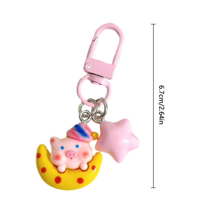 Cute Starry Sky Pink Pig portachiavi ciondolo Cartoon Pink Star Moon Piggy portachiavi zaino Charms Car Bag Jewelry Decor Girl Gifts