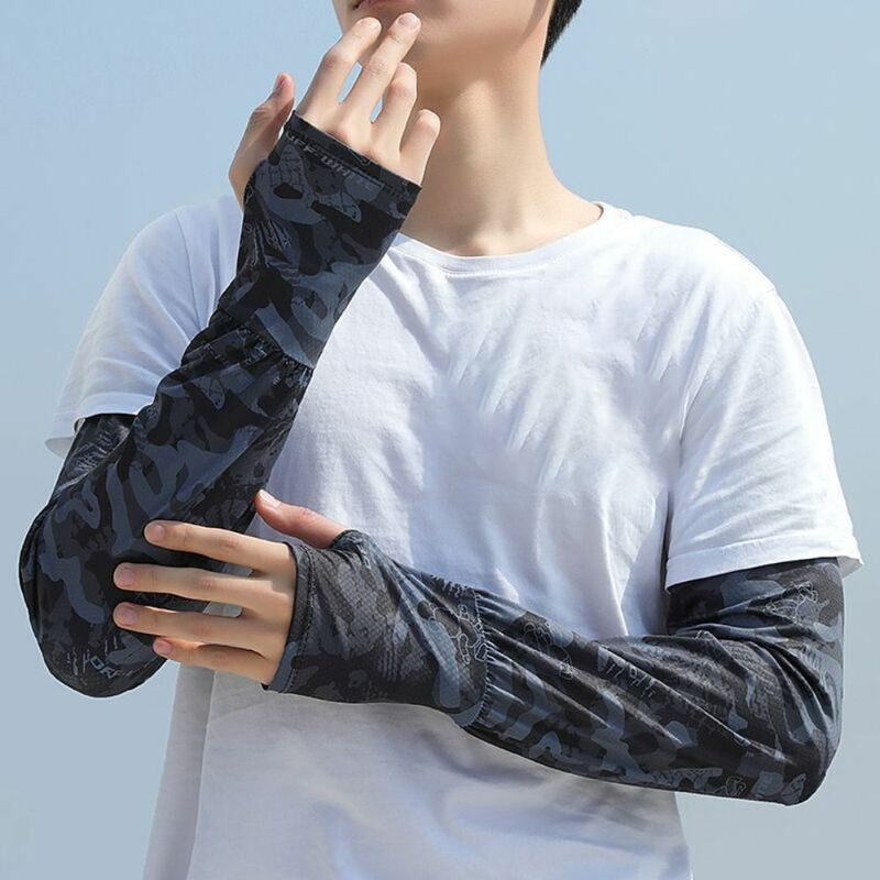 ปลอกแขนกันแดดผ้าไอซ์ซิลค์แห้งเร็วดูดซับเหงื่อได้ดีสำหรับผู้ชายผ้ายืดระบายอากาศได้ดี
