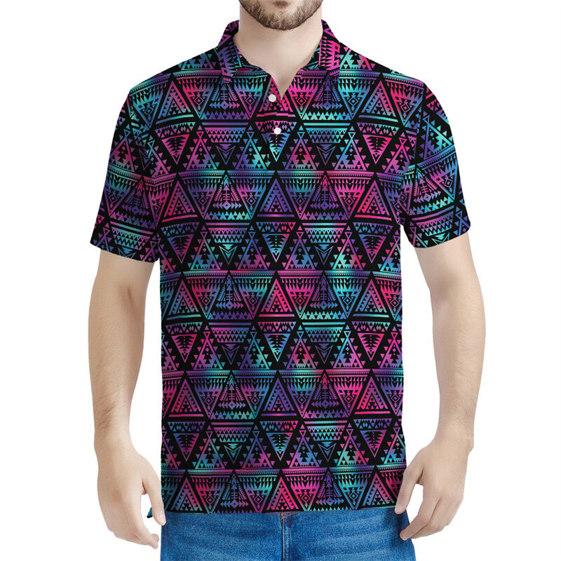 Polo geometrica stampata in 3D a triangolo colorato per uomo magliette Casual oversize a maniche corte con risvolto da donna