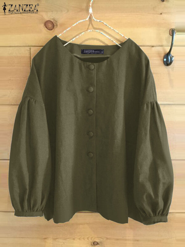 Женская винтажная однотонная блузка ZANZEA с длинным рукавом, весна 2024, Женская туника, топы, рубашка на пуговицах, модные повседневные свободные рабочие блузы