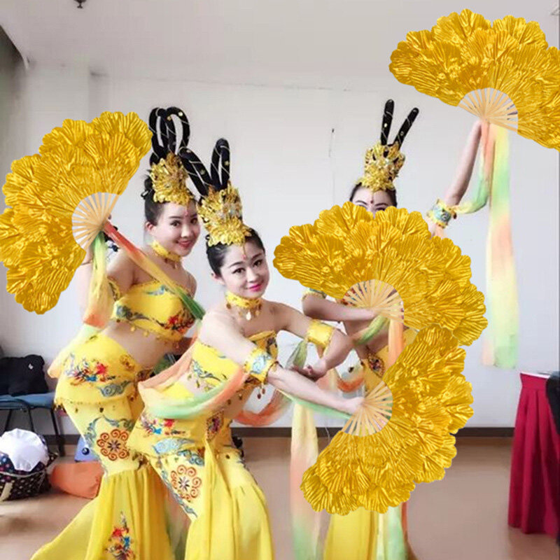 Ventilatore da ballo con petalo di peonia a doppio lato impermeabile pieghevole Yangge Dancing Fans Women Handheld Fan Dress Up