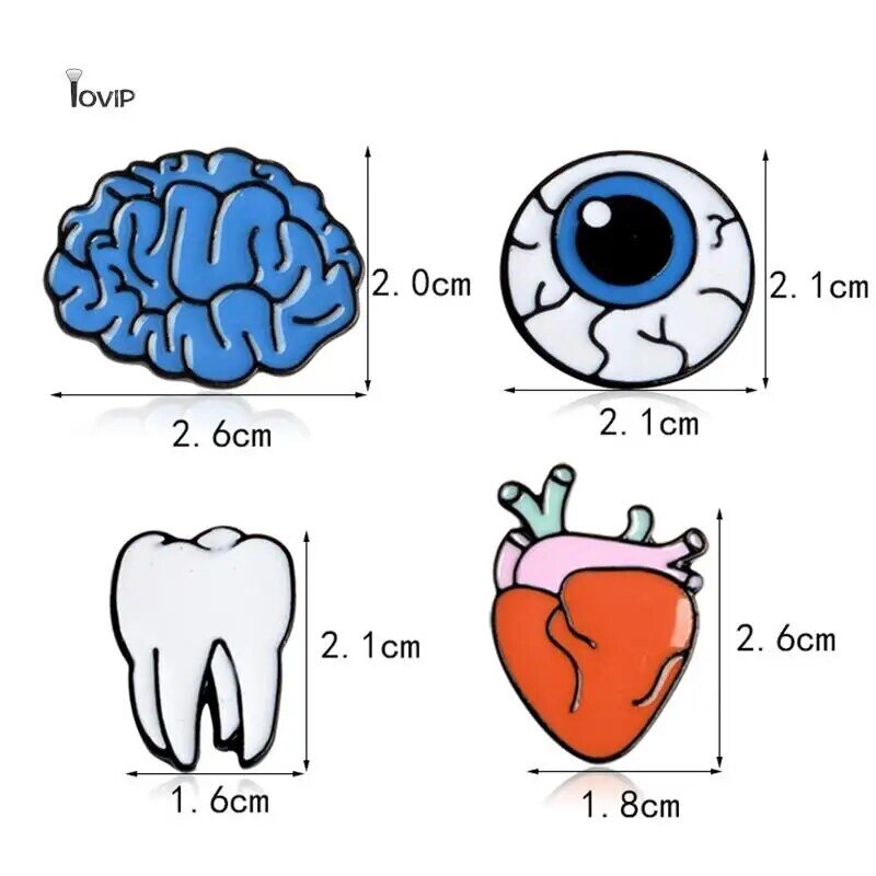 artoon Teeth Enamel Brooch Brain Eye Organ Alloy Badge Denim Shirt Bag Pin Jewelry Accessories Gifts For Dentisit Friends