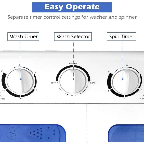 Giantex mesin cuci portabel Mini kompak, Mesin cuci bak ganda 20lbs Spinner Spanyol, Mesin cuci portabel, biru + putih