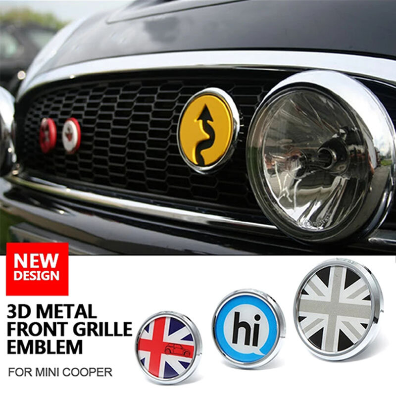Metall 3D Front Grill Emblem Aufkleber Abzeichen Für MINI Cooper JCW S One Countryman R60 R61 F55 F56 F60 R55 anpassbare muster