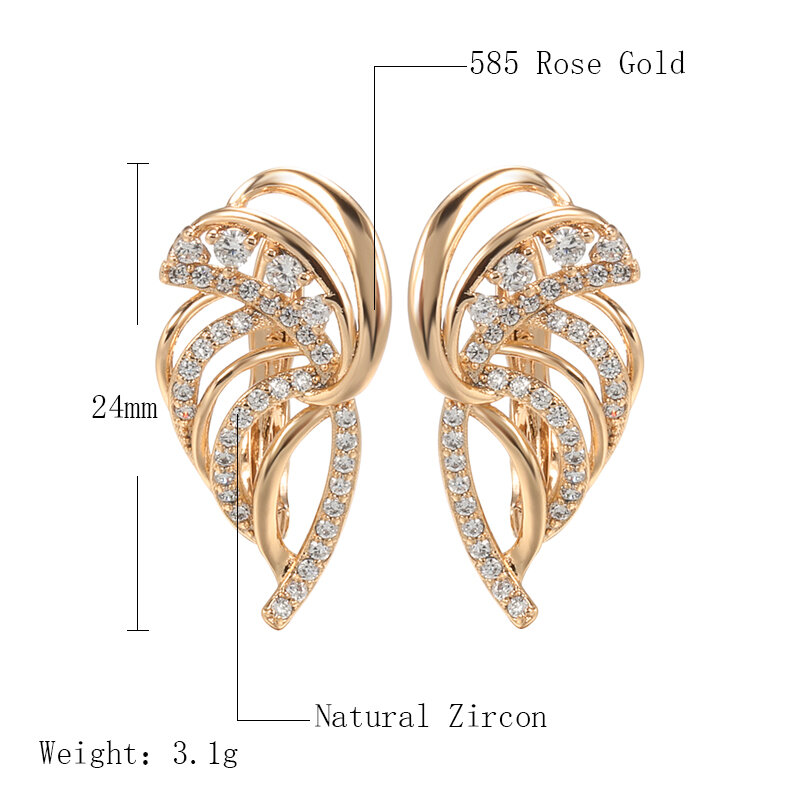 Syoujyo Luxe Vleugels Natuurlijke Zirkoon Ingelegde Oorbellen Voor Vrouwen 585 Rose Goud Kleur Vintage Sieraden