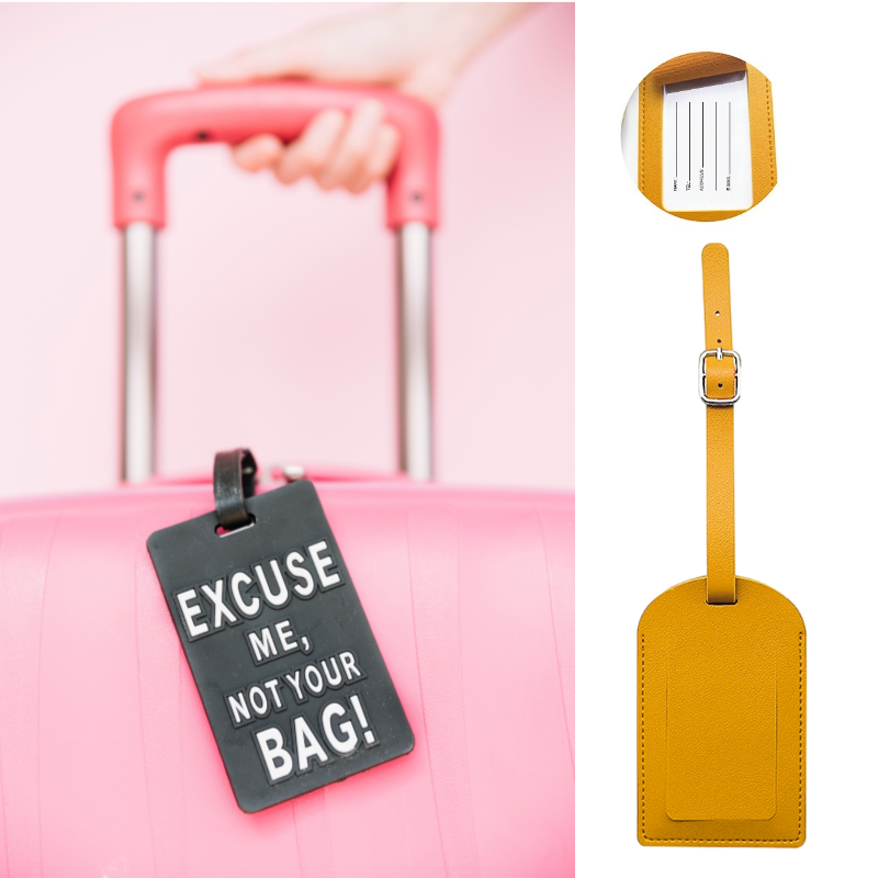 กระเป๋าเดินทางป้ายกระเป๋าหนัง PU สำหรับผู้หญิงและผู้ชายกระเป๋าขึ้นเครื่องระบุชื่อที่ใส่ที่อยู่อุปกรณ์การเดินทาง