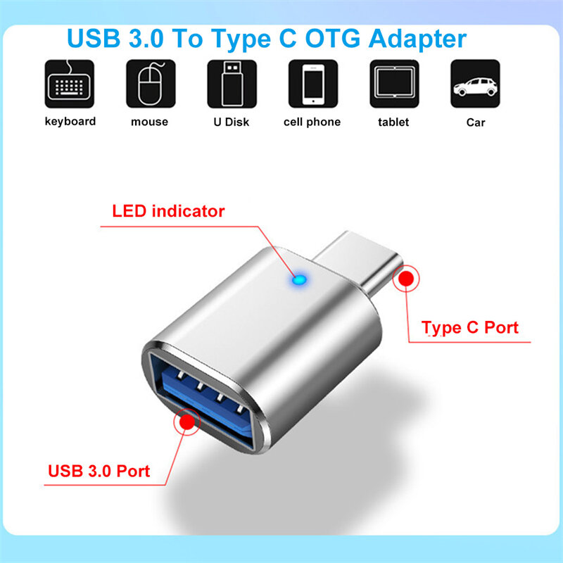 USB 3.0ประเภท C อะแดปเตอร์ LED OTG USB C USB-A Micro USB Type-C หญิงเชื่อมต่อสำหรับ HUAWEI Samsung Xiaomi POCO อะแดปเตอร์