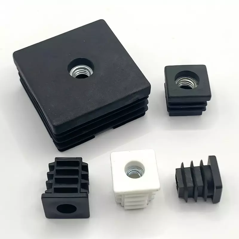 Black/white M5 M6 M8 PE Plastic Black Square Pipe Plugs with Hole Blanking End Inserts Caps Pipe Cover Furniture Leg Feet Tube