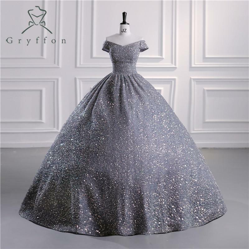 Luxo lantejoulas quinceanera vestidos clássico vestido de festa elegante fora do ombro baile baile baile vestido foto real personalizar