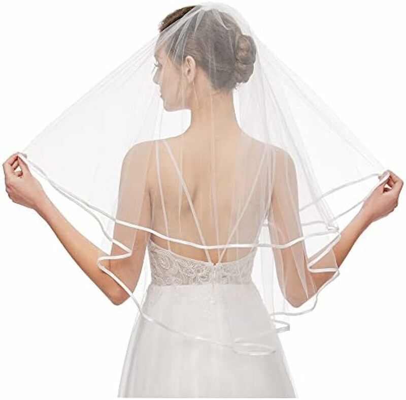 Bridal Veil Women's Simple Tulle Short Wedding Veil Satin Edge With Comb for Wedding Bachelorette Party