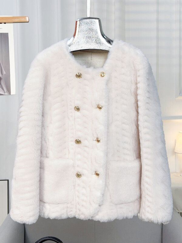 여성용 꽃 절단 입자 양 플리스 코트, 양털 털, 풀 모피, 일체형 짧은 패션 코트, 2024 겨울 신상