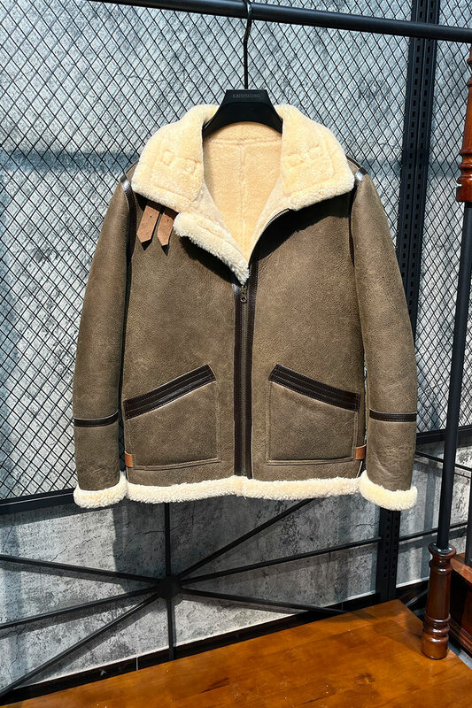 Mantel bulu asli mode mantel bulu pria musim dingin jaket bulu domba asli pria Penawaran Khusus mantel bulu alami hangat