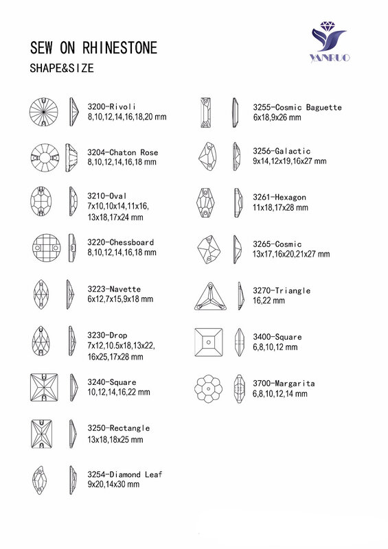 YANRUO 3270 Segitiga Semua Warna Menjahit Pada Batu Kristal Kaca Menjahit Berlian Imitasi Leotard Pakaian Batu Permata untuk Pakaian