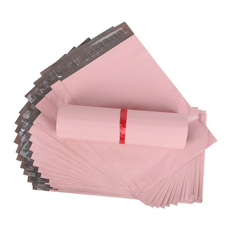 Bolsas de polietileno para mensajería, sobres de plástico autoadhesivos para envíos exprés, color rosa, 50 piezas