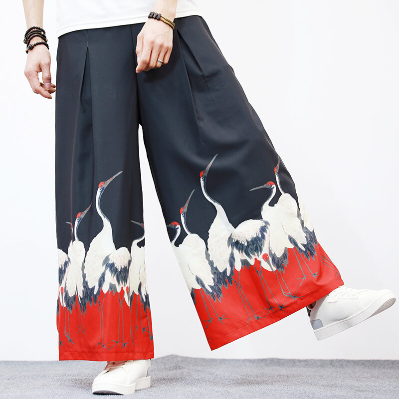 Abbigliamento da uomo pantaloni larghi a gamba larga sinicismo pantaloni stampati con pittura cinese avanzata pantaloni estivi per il tempo libero da uomo Plus-size 5XL
