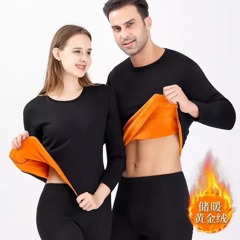 New Winter Thermal Underwear Set Men's Thickening and Fleece O-neck Long Johns and Tops Women's Cold Protection Couple Suit