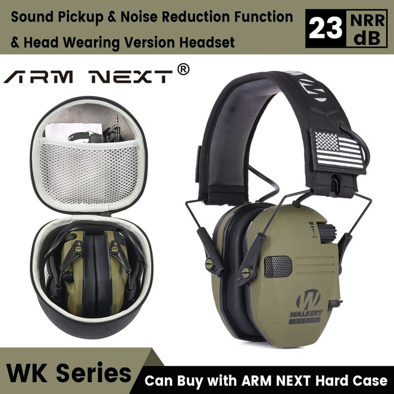 Protetor de ouvido eletrônico tático, caça ao ar livre Captura de som Redução de ruído Proteção auditiva de impacto Capacete com bolsa