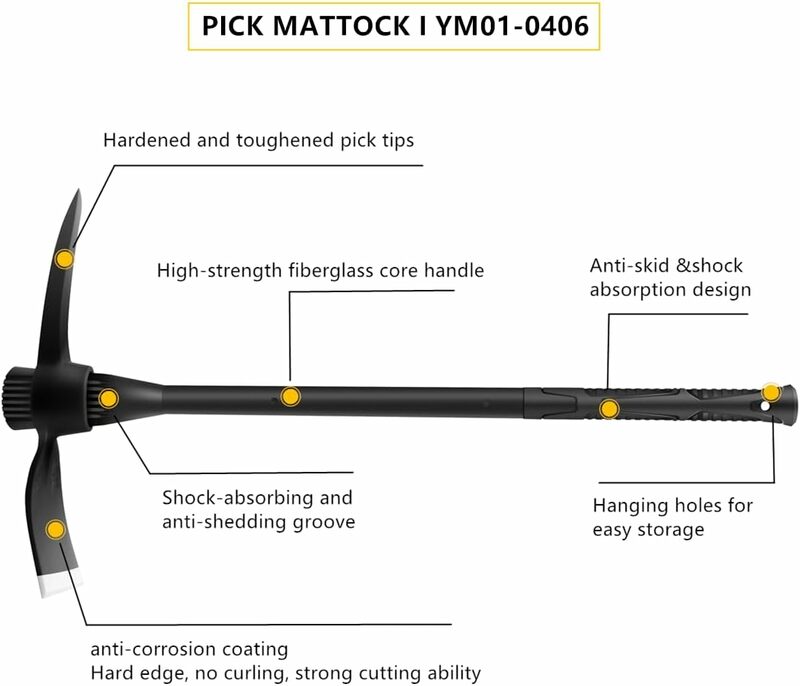 Forged Adze Pick Weeding Mattock Hoe Pick Mattock with Fiberglass Handle Garden Pick Great for Loosening Soil Archaeological