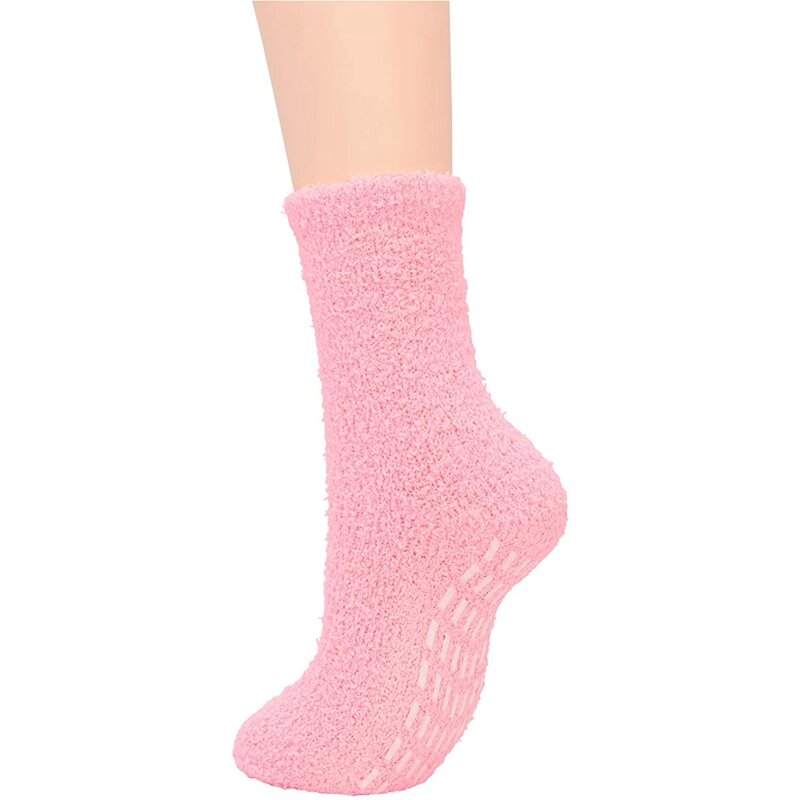 5Pcs Autumn And Winter Ladies Socks, Solid Color Non-Slip Dot Rubber Socks, Warm And Comfortable Socks, Home Floor Socks
