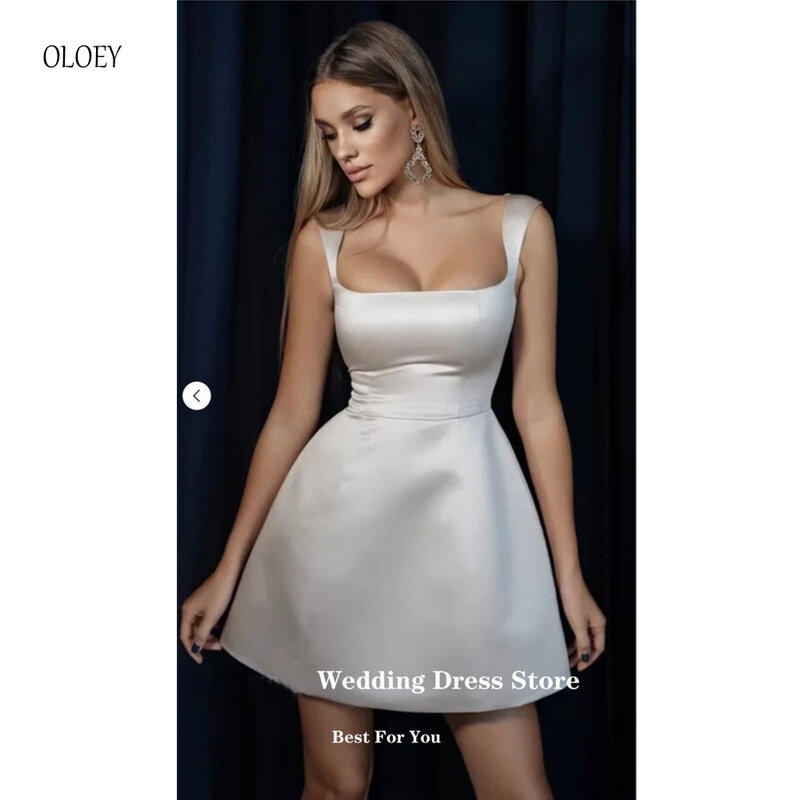 OLOEY-Vestido corto de satén blanco para mujer, minivestido de novia de fiesta con cuello cuadrado, ropa de cóctel de verano