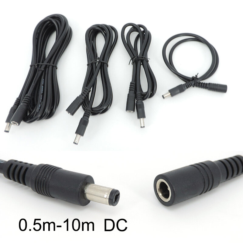 DC Female to Male Plug Extension connector Cable 0.5/1.5m/2M/3/5m/10m 2.1mmx5.5mm for 12V Power Adapter Cord CCTV Camera Strip q