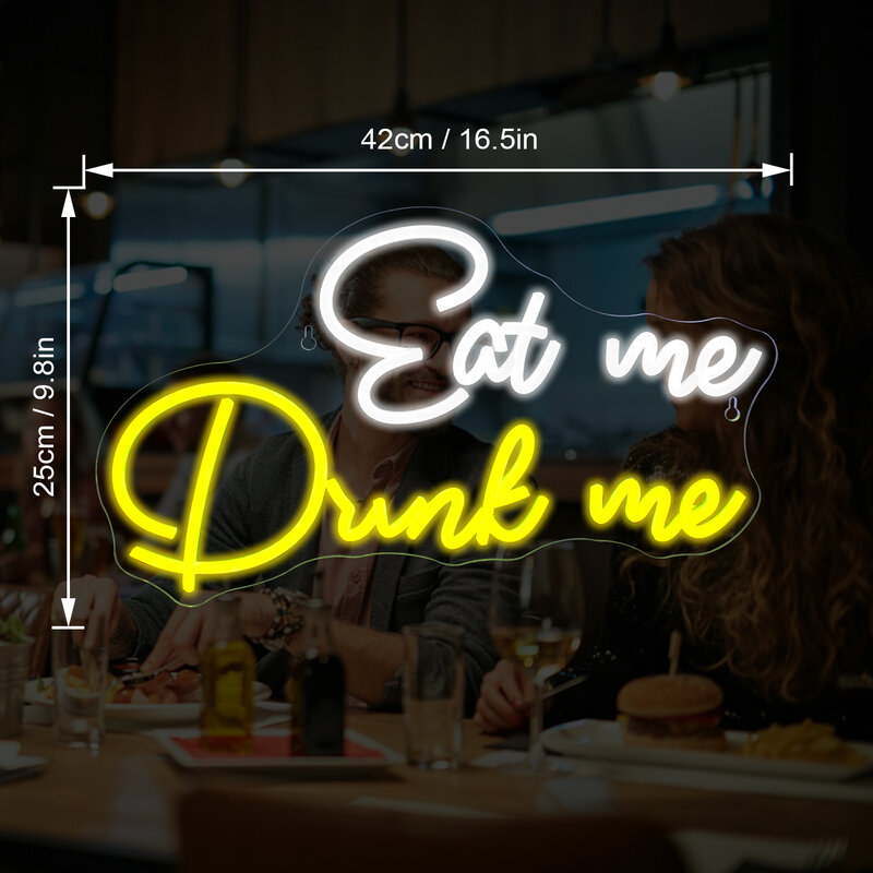 Eat Me Drink Me Neon Sign USB Dimmable Wall Decor Bar Neon Sign for Bar Kitchen Club Restaurant Man Cave Bar Birthday Party Neon