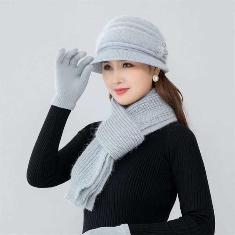 1 Set Stylish Cap Scarf Gloves  Fashionable Thick Winter Hat Scarf  Mother Beanie Cap Scarf Mittens