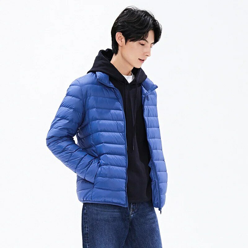 Jaket bulu angsa Ultra tipis pria, jaket isolasi termal Musim Semi dan musim dingin, mantel kerah berdiri baru untuk pria