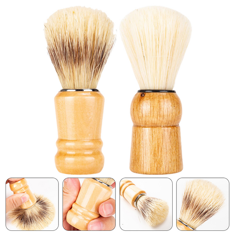 Cepillo de crema de afeitar con mango de madera para hombres, 2 piezas, cepillo de barba, accesorio de afeitado
