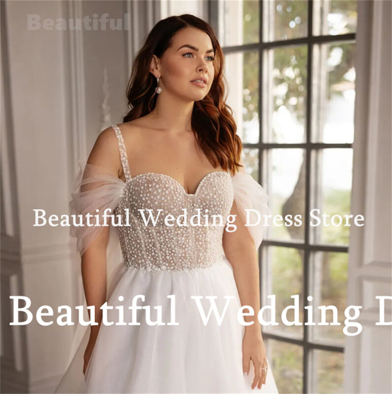 Beautiful Dress Boho 2024 Wedding Dress For Women Slip Straps A-Line Floor-Length Sweep Train Tulle Bridal Gown New Prom Dress