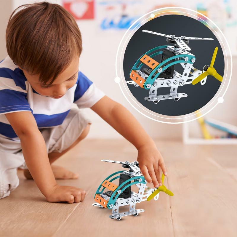 Toy Helicopters Metal Helicopter Model Toy Kids Educational Plane Construction Toy Mechanical Style Ornament
