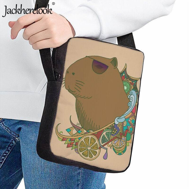 Jackherelook Capybara 만화 패턴 프린트 크로스 바디 백, 캐주얼 여행 쇼핑 숄더백, 학교 런치 백, 책가방