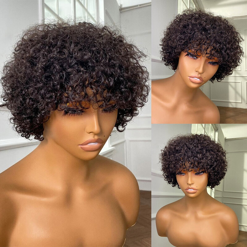 Pixie Cut Glueless Wigs Human Hair 180% Density Short Curly Pixie Cut Human Hair Wigs for Women Full Machine Made Wig