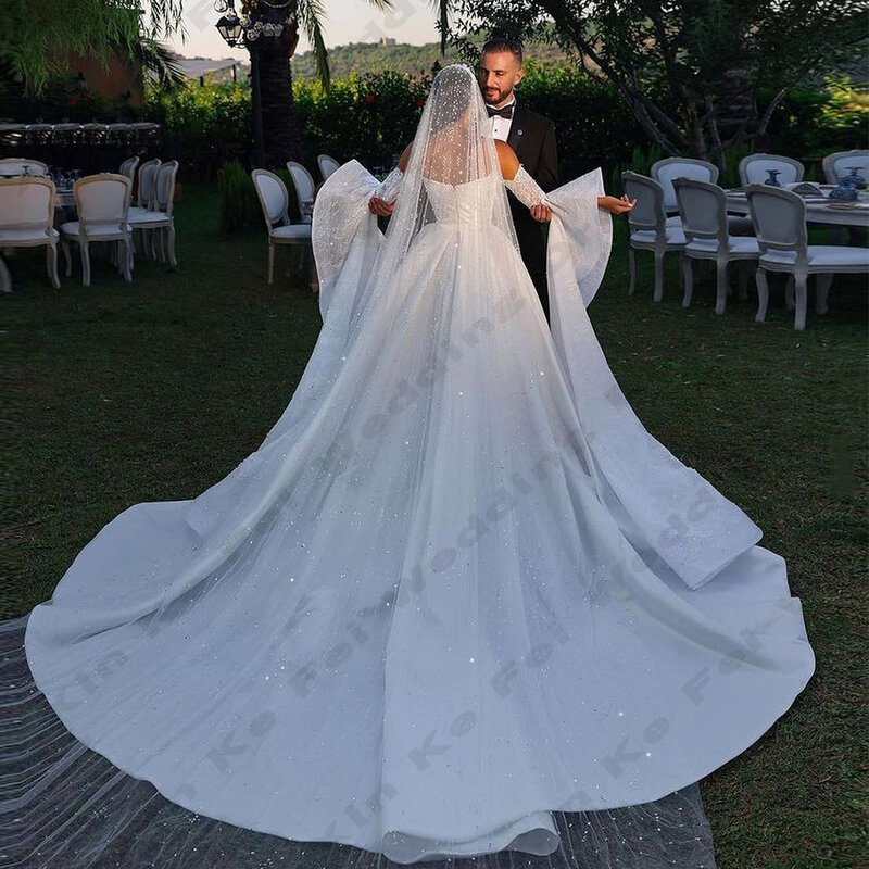 Luxury Women's Wedding Dresses A-Line Sparkling And Sexy Off The Shoulder Gorgeous Princess Bride Gowns Arabic Vestidos Para De