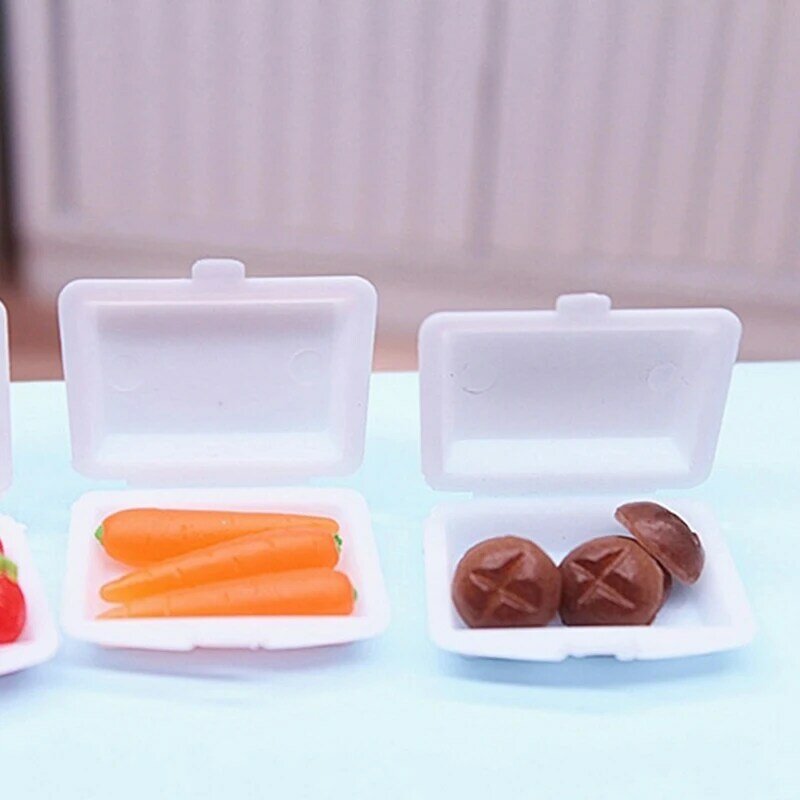 1Set 1:12 Puppenhaus Miniatur Mittagessen Box Kunststoff Tasche Gemüse Obst Verpackung Box Fast-Food-Box Küche Modell Decor Spielzeug