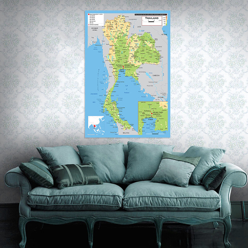 100*150cm The Thailand Administrative Map Non-woven Canvas Painting Wall Art Poster Unframed Print Home Decor School Supplies