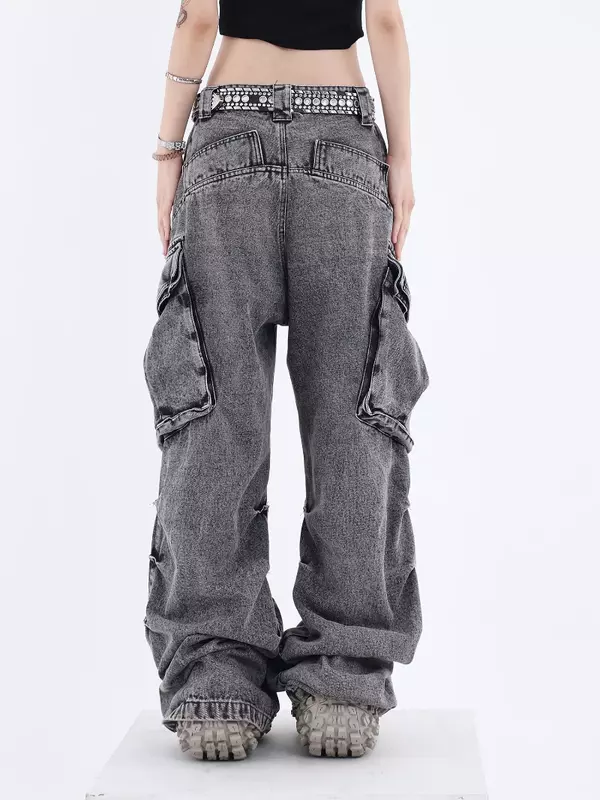 Брюки-карго женские джинсы в стиле High Street винтажные потертые джинсы с высокой талией женские брюки повседневные широкие мешковатые джинсы женская одежда