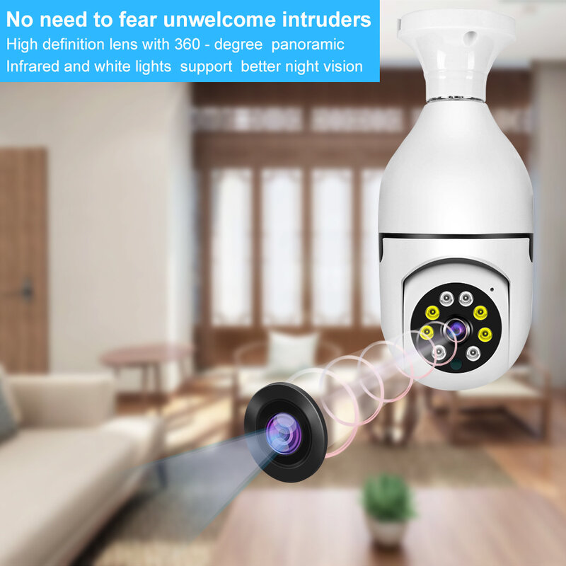 Cámara de vigilancia con bombilla E27 para interiores, dispositivo de vigilancia con Wifi 5G, 5MP, Zoom Digital 4X, detección de personas IA, visión nocturna a todo Color, inalámbrica, Smart Home