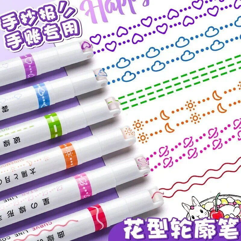 Line Shaped Highlighter Pen, Dica do rolo, Liner Curva, Marcador Canetas, Kawaii Graffiti, Papelaria coreano, Material de Escritório Escolar, 3 Pcs, 6 Pcs, 8Pcs