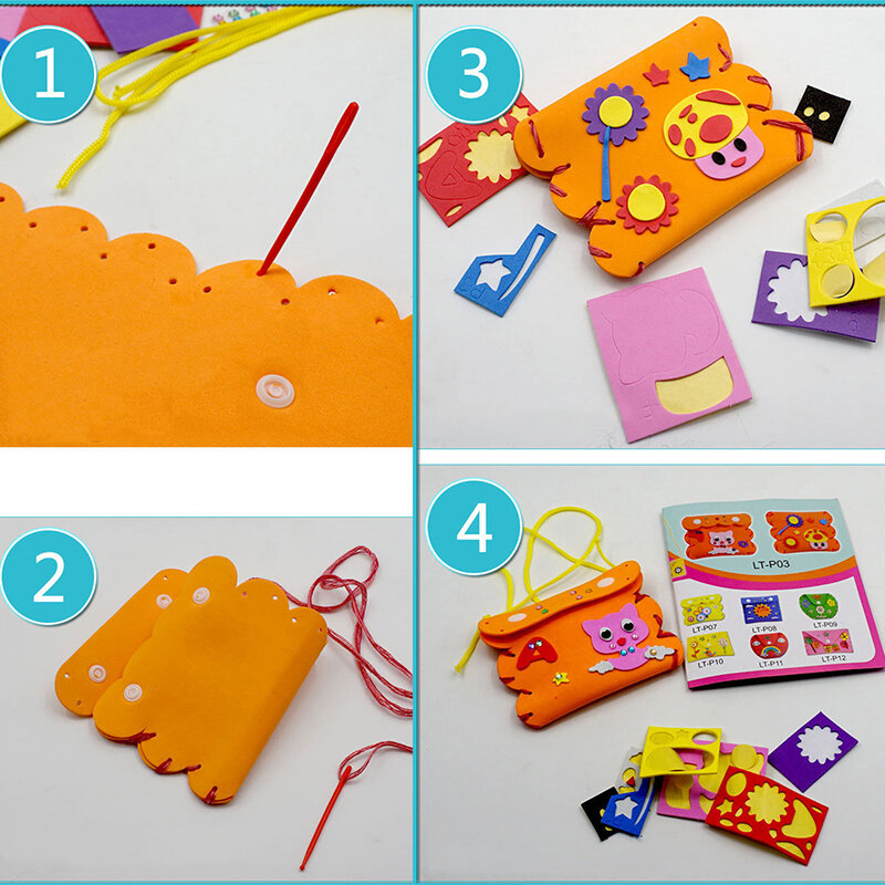 5ชิ้นกระเป๋าสตางค์ทำด้วยมือชุดงานฝีมือศิลปะของเล่นสร้างสรรค์ dompet koin EVA ถุงโฟม3D คริสตัลสติ๊กเกอร์ตกแต่งของเล่นเด็ก