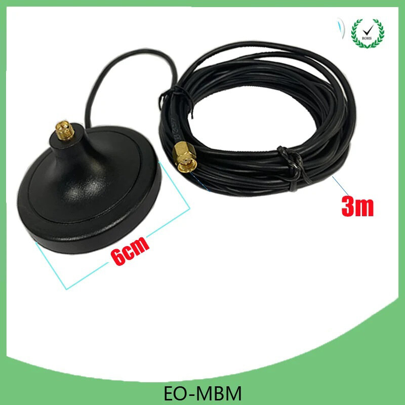 Extensão da antena Ethernet rp-sma macho para fêmea, cabo 3m, base magnética para roteador, placa de rede sem fio