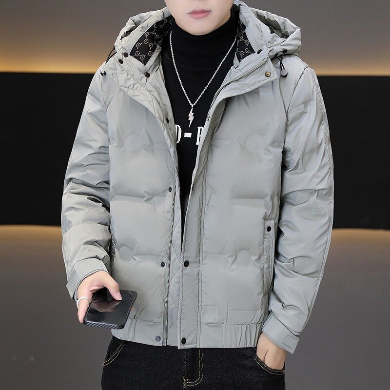 Chaqueta gruesa de plumón para hombre, abrigo informal grueso con capucha, moda de estilo coreano, invierno, 2023