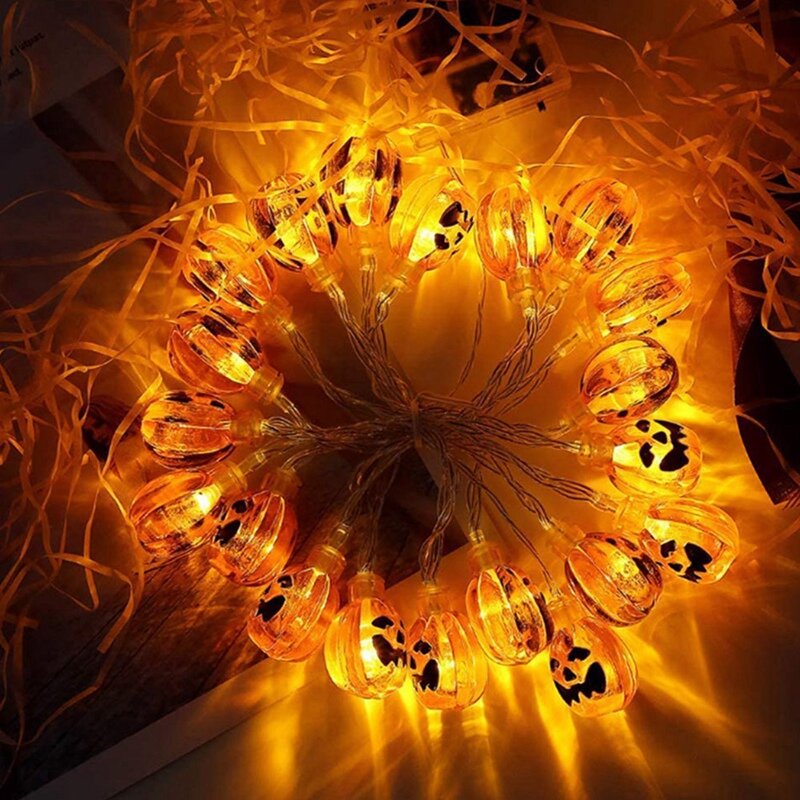ไฟราวฟักทองตกแต่งฮาโลวีนไฟฮาโลวีน20ทำงานด้วยถ่านไฟฉายไฟ LED 9.8ฟุตตกแต่งฮาโลวีนกลางแจ้ง